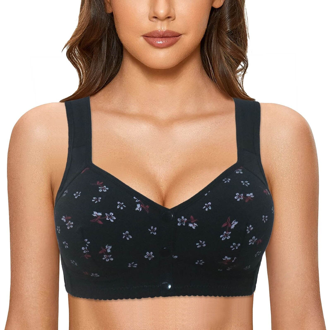 Daisy Bra Snap Front Cotton Wireless Bras Huge Cup Size