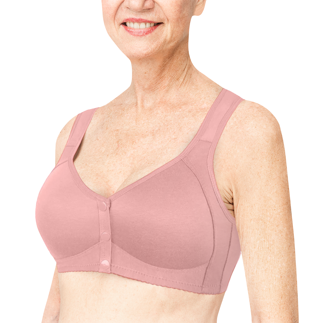 Pure Pink Daisy Bras - Snap Front Cotton Wireless Bras Huge Cup Size
