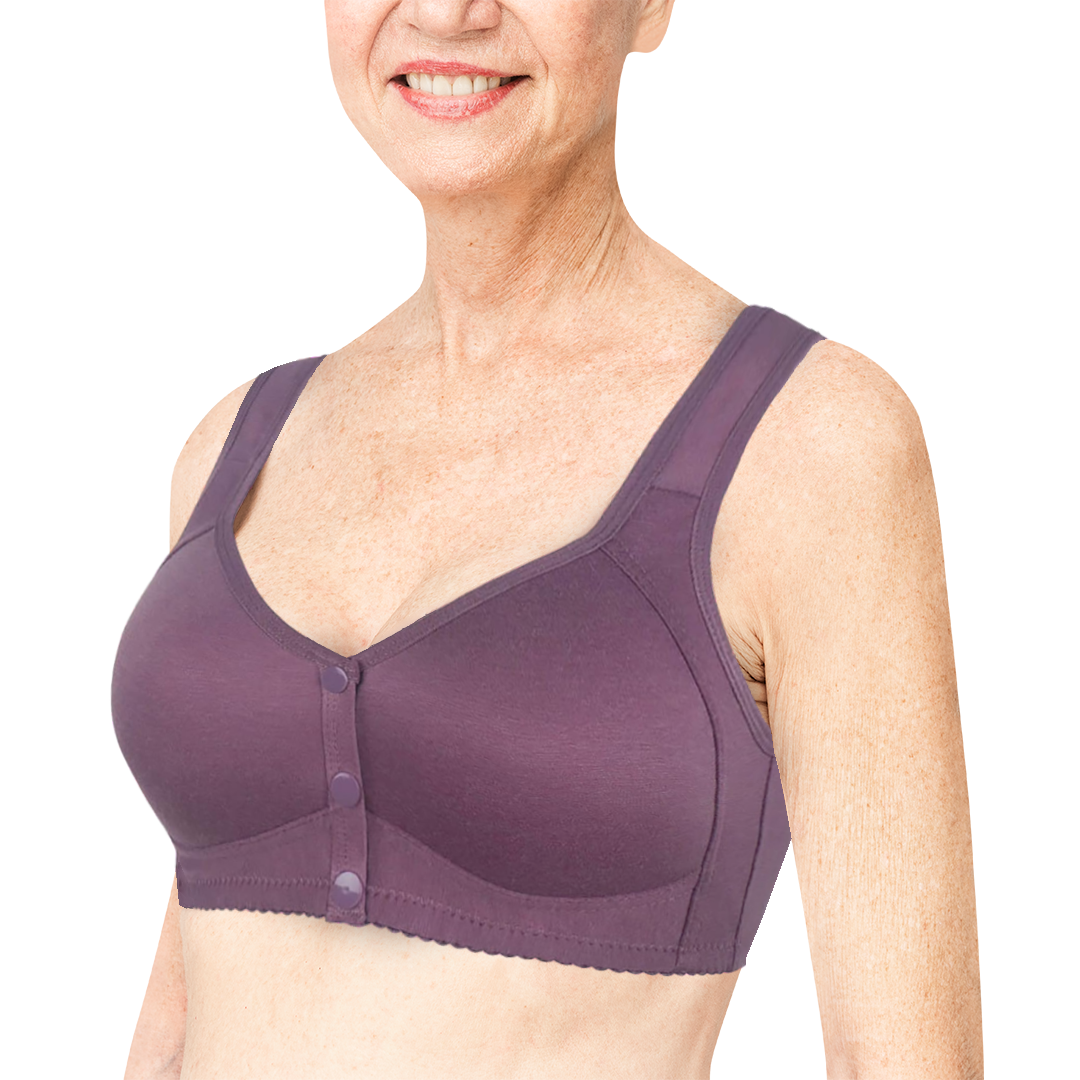 Pure Purple Daisy Bras - Snap Front Cotton Wireless Bras Huge Cup Size