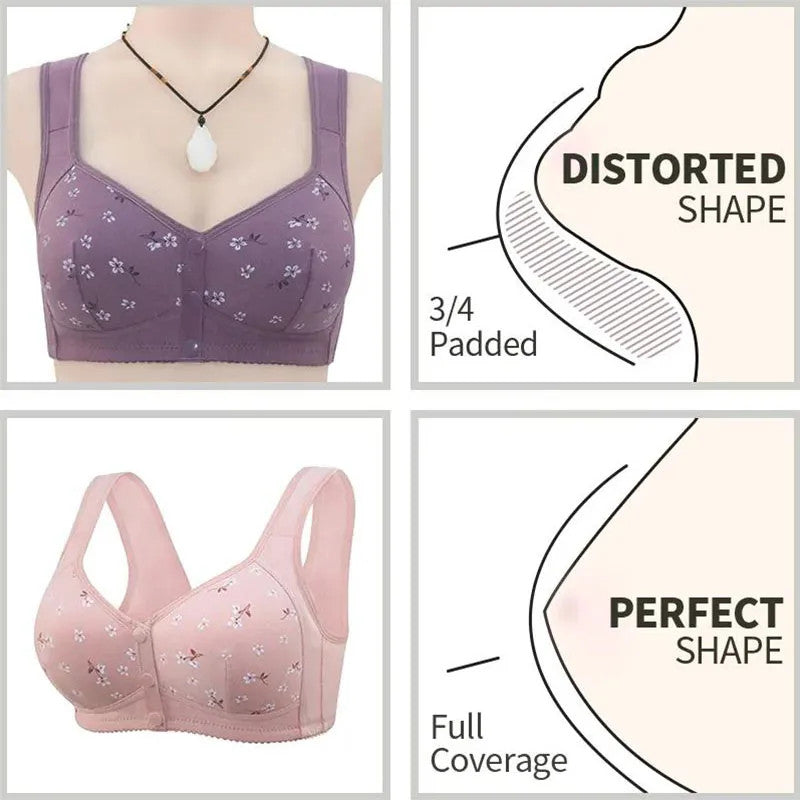 Daisy Bra Snap Front Cotton Wireless Bras Huge Cup Size
