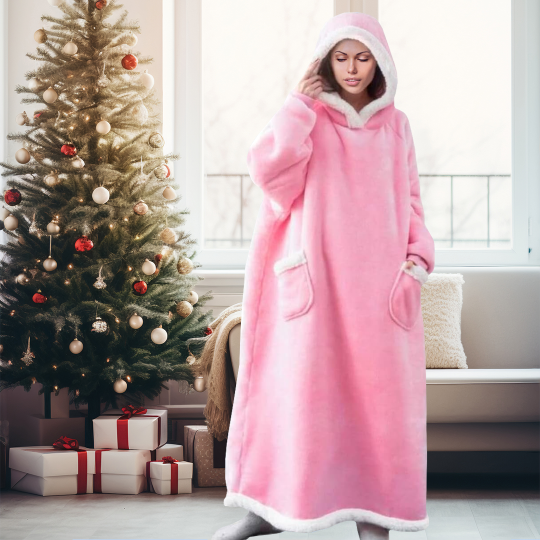 Lismali Supper Long Wearable Blanket Hoodie - Solid Casual Cozy Fleece Hooded Blanket