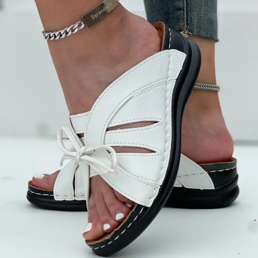 Blisscomfy Bowknot Arch Support Open Toe Slide Sandals