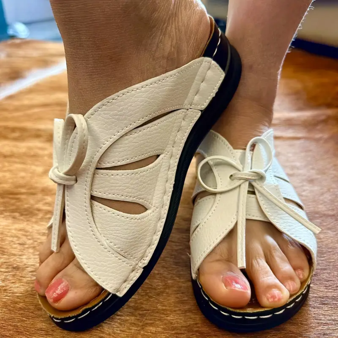 Blisscomfy Bowknot Arch Support Open Toe Slide Sandals