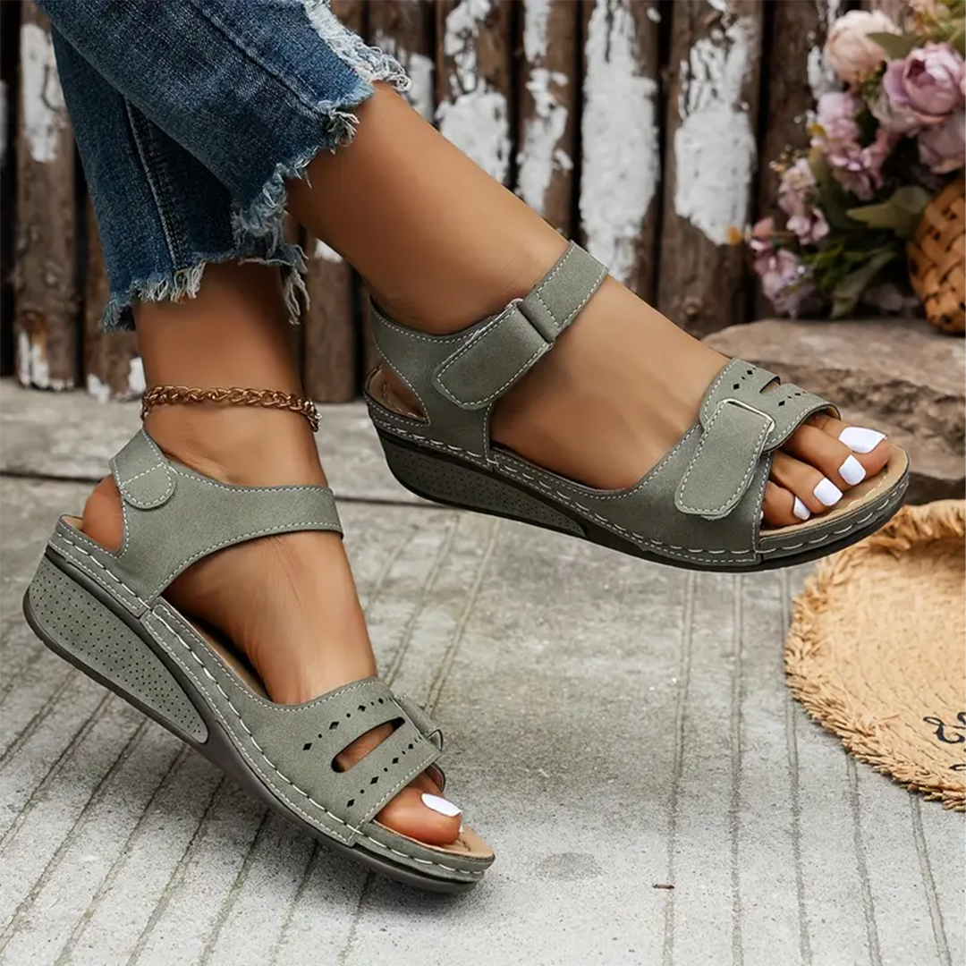 Lismali Comfyfleek Hook And Loop Ankle Strap Wedge Sport Sandals