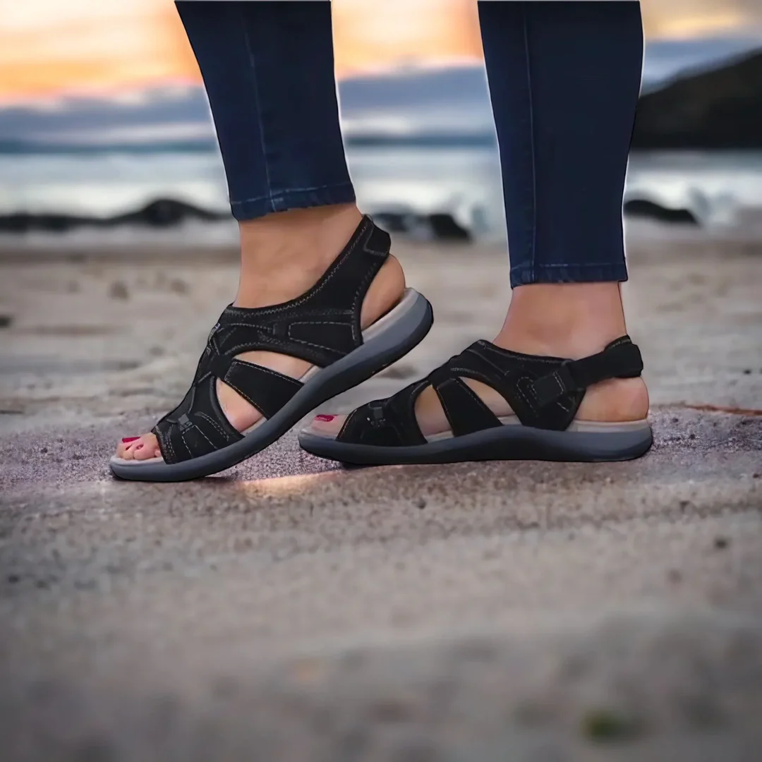 Lismali Comfyfleek Hook And Loop Stretchy Toe Box Flat Sport Sandals