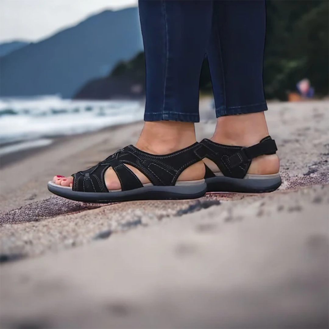 Lismali Comfyfleek Hook & Loop Stretchy Toe Box Flat Sport Sandals