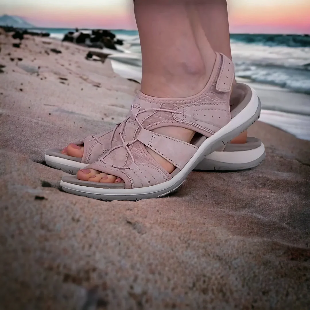 Lismali Comfyfleek Hook And Loop Stretchy Toe Box Flat Sport Sandals