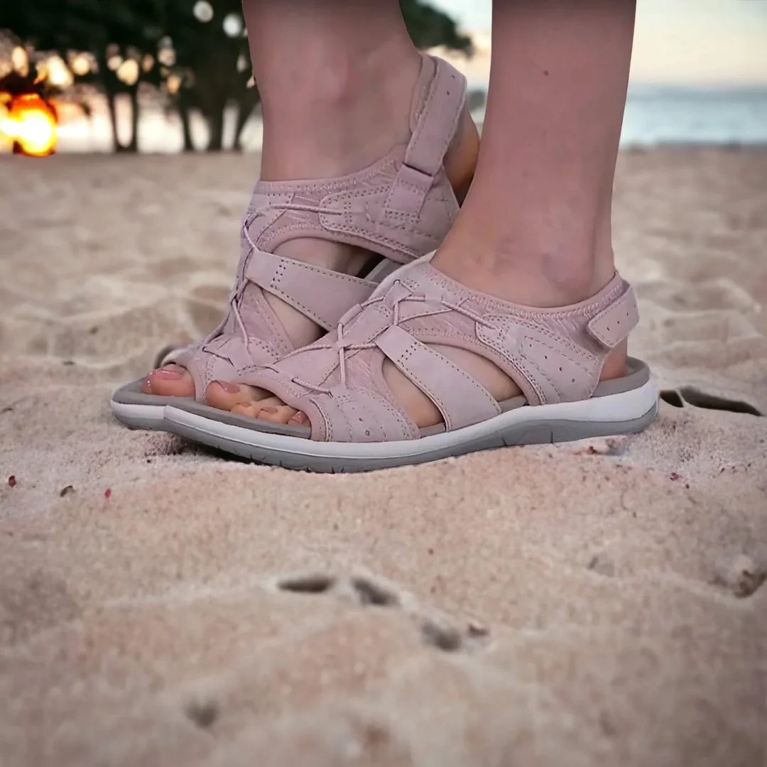 Lismali Comfyfleek Hook And Loop Stretchy Toe Box Flat Sport Sandals