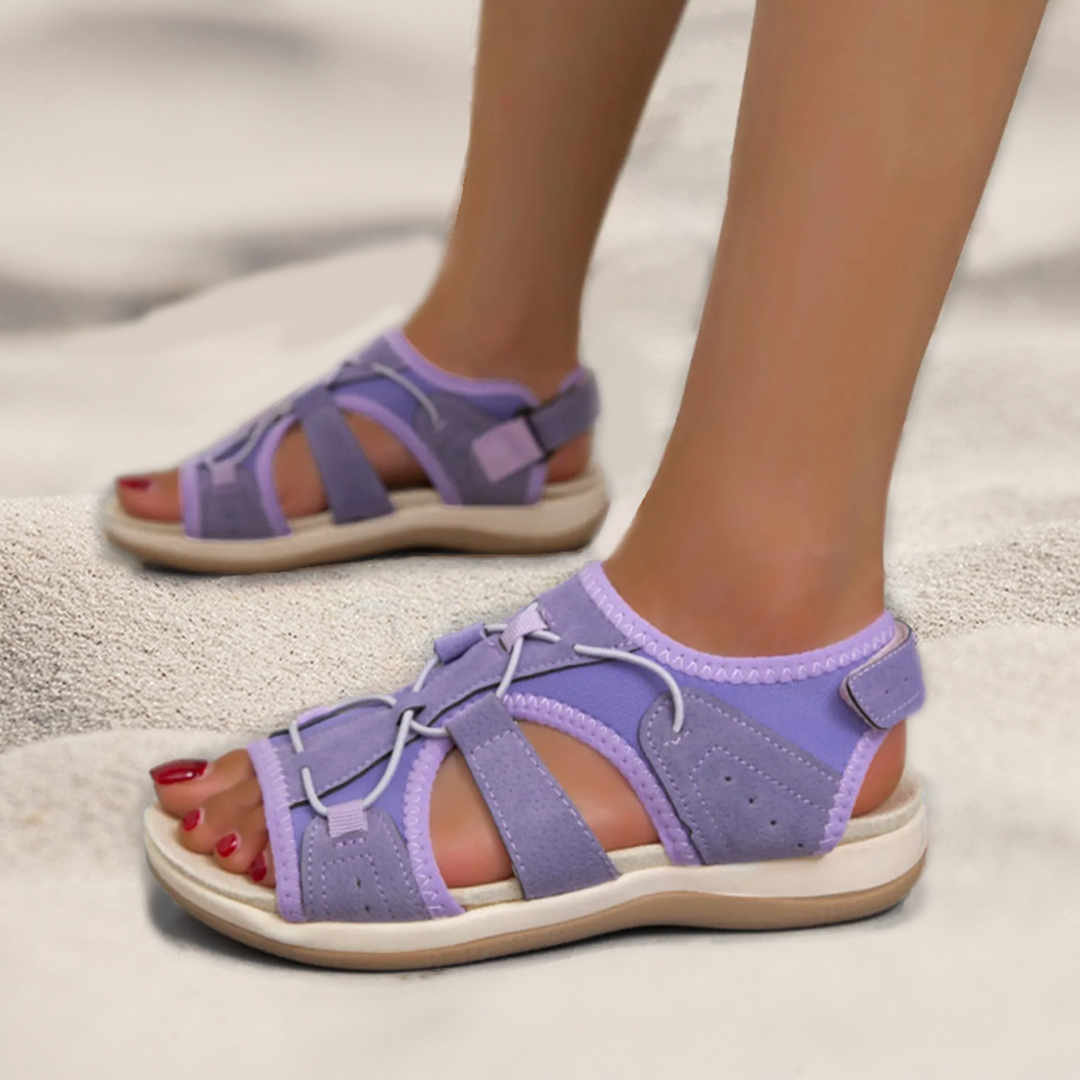 Lismali Comfyfleek Hook And Loop Stretchy Toe Box Flat Sport Sandals