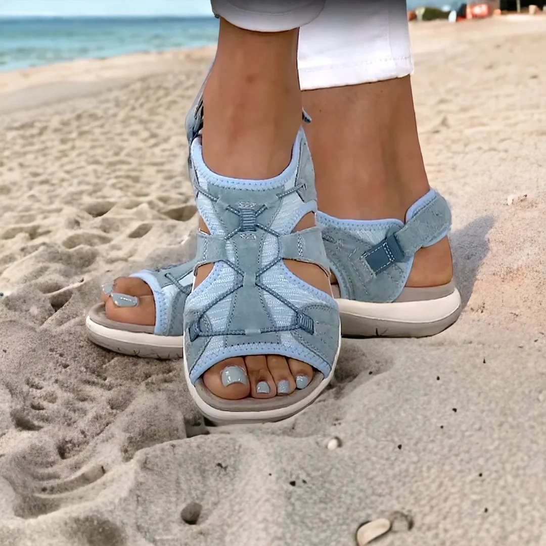 Lismali Comfyfleek Hook And Loop Stretchy Toe Box Flat Sport Sandals