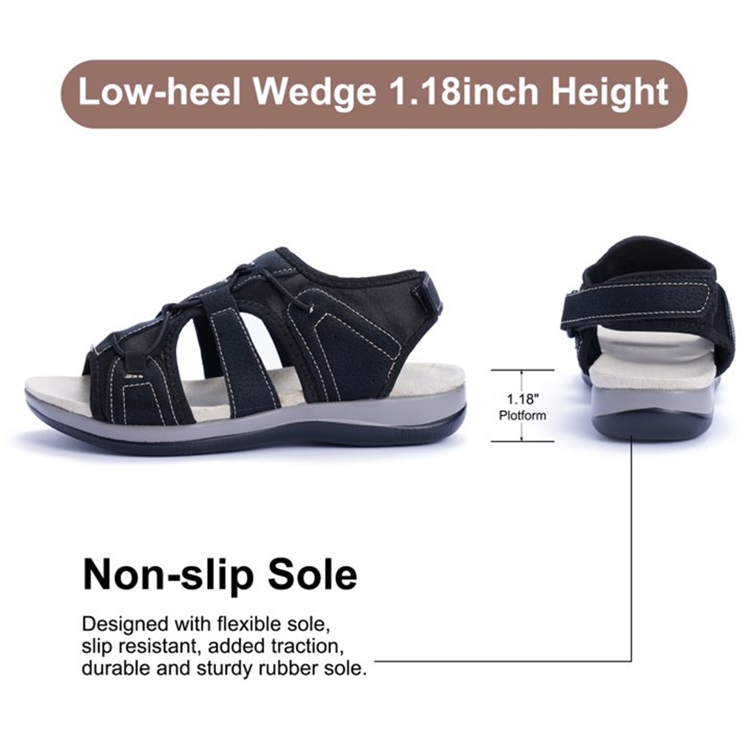 Lismali Comfyfleek Hook And Loop Stretchy Toe Box Flat Sport Sandals