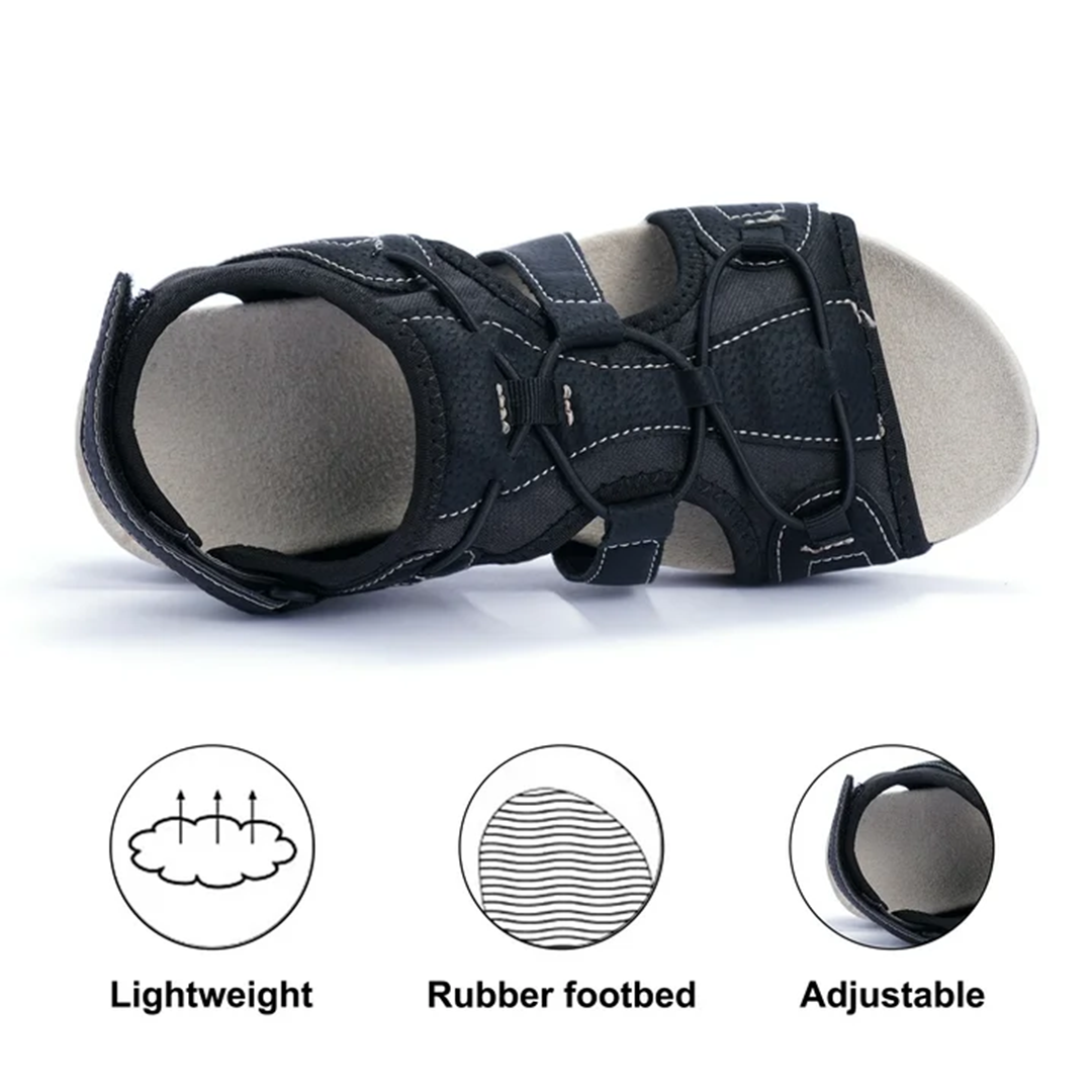 Lismali Comfyfleek Hook And Loop Stretchy Toe Box Flat Sport Sandals