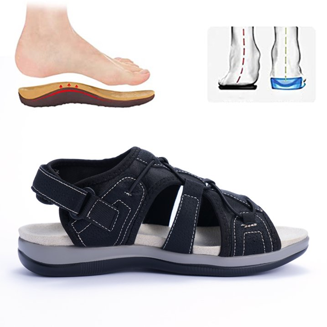 Lismali Comfyfleek Hook And Loop Stretchy Toe Box Flat Sport Sandals