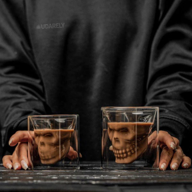 Lismali Home and Decor Skull Glasses Transparent Double Wall Glasses