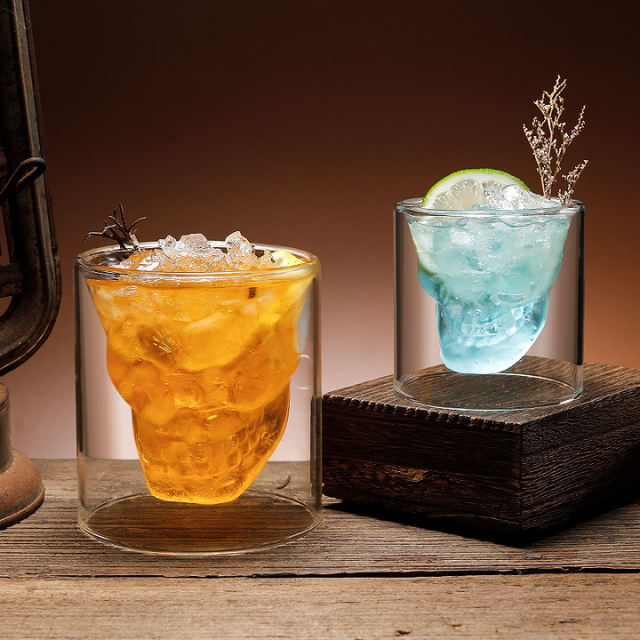 Lismali Home and Decor Skull Glasses Transparent Double Wall Glasses