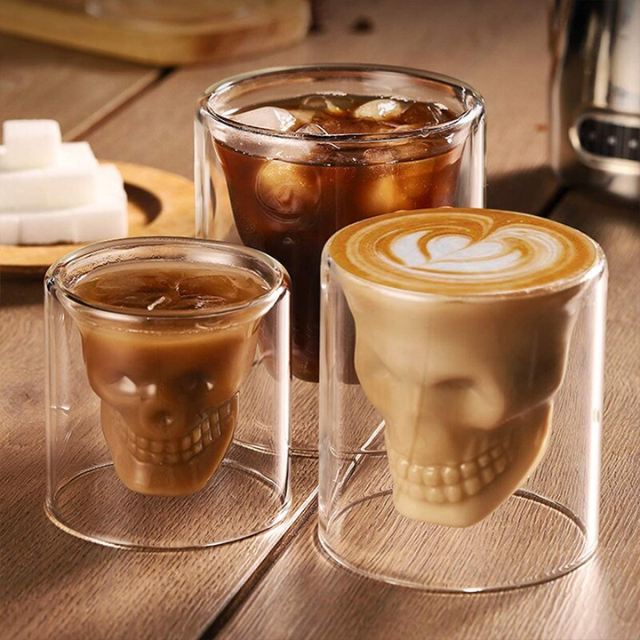 Lismali Home and Decor Skull Glasses Transparent Double Wall Glasses