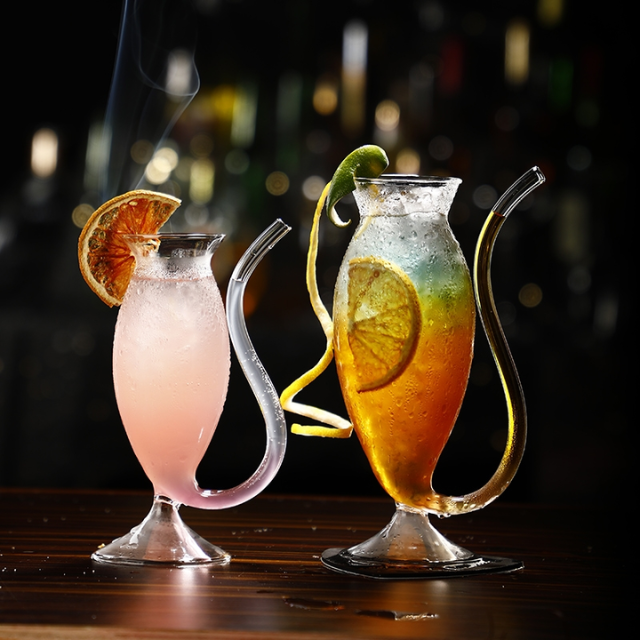 Lismali Home and Decor Straw Glasses Transparent Cat Tail Cocktail Glasses