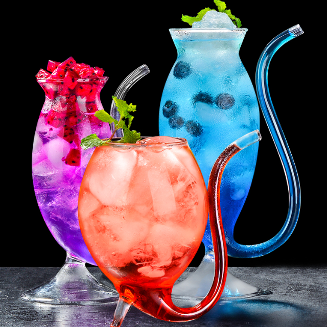 Lismali Home and Decor Straw Glasses Transparent Cat Tail Cocktail Glasses