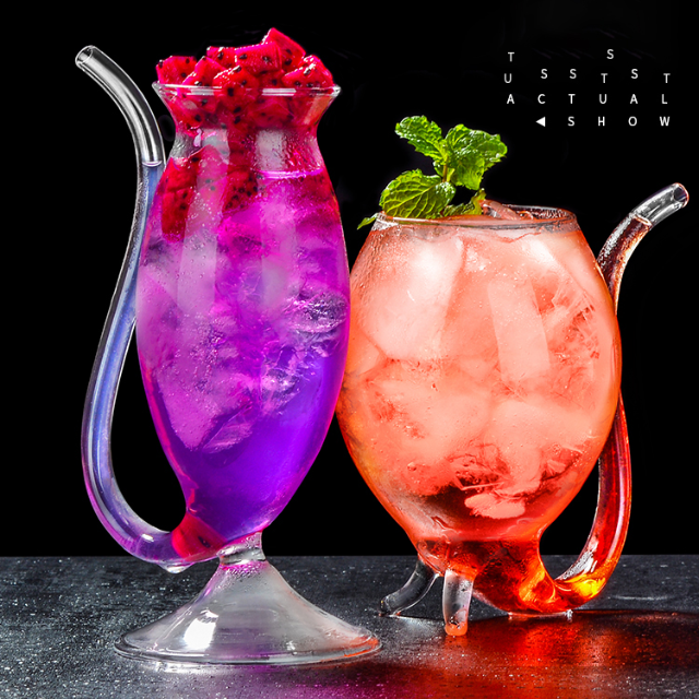Lismali Home and Decor Straw Glasses Transparent Cat Tail Cocktail Glasses