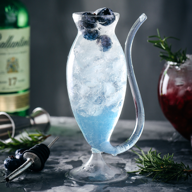 Lismali Home and Decor Straw Glasses Transparent Cat Tail Cocktail Glasses