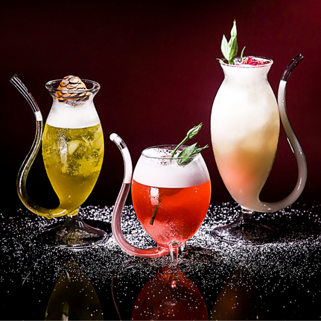 Lismali Home and Decor Straw Glasses Transparent Cat Tail Cocktail Glasses