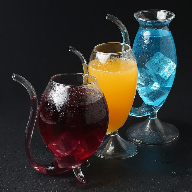 Lismali Home and Decor Straw Glasses Transparent Cat Tail Cocktail Glasses
