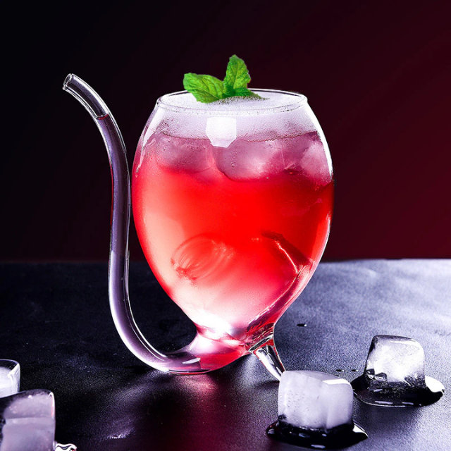 Lismali Home and Decor Straw Glasses Transparent Cat Tail Cocktail Glasses