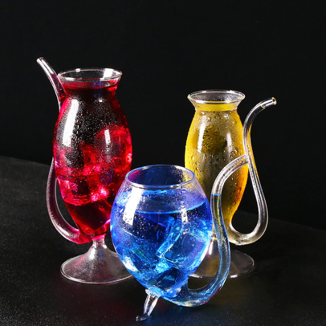 Lismali Home and Decor Straw Glasses Transparent Cat Tail Cocktail Glasses