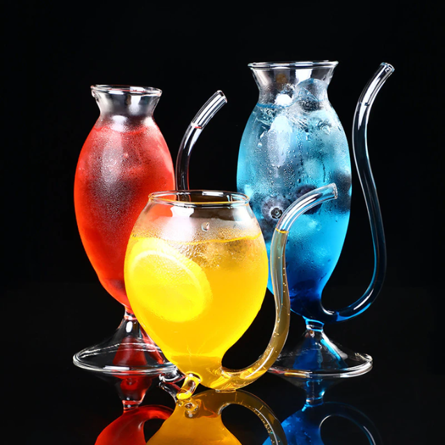 Lismali Home and Decor Straw Glasses Transparent Cat Tail Cocktail Glasses