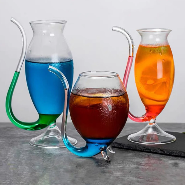 Lismali Home and Decor Straw Glasses Transparent Cat Tail Cocktail Glasses