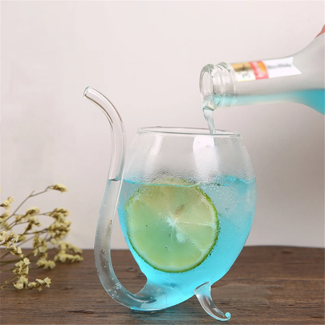 Lismali Home and Decor Straw Glasses Transparent Cat Tail Cocktail Glasses