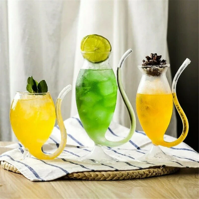 Lismali Home and Decor Straw Glasses Transparent Cat Tail Cocktail Glasses