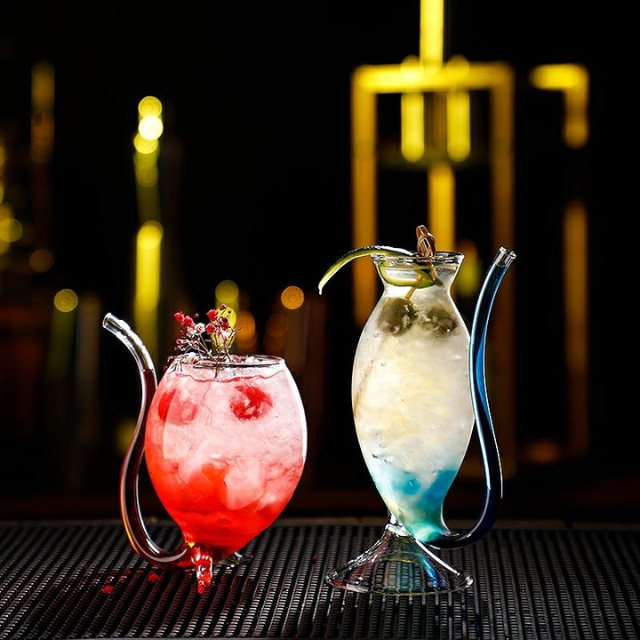 Lismali Home and Decor Straw Glasses Transparent Cat Tail Cocktail Glasses