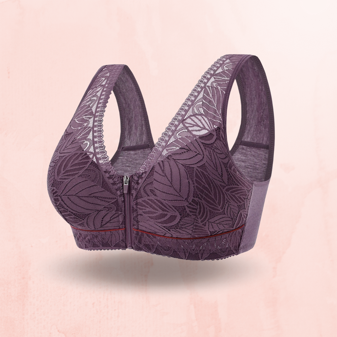 Lismali Leaf Lace Bra Wireless Front Zipper Bra Large Size For Women