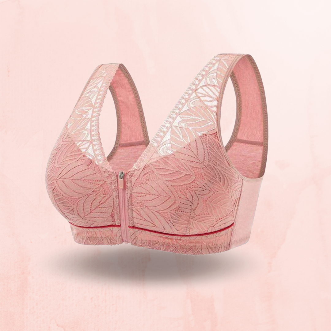 Lismali Leaf Lace Bra Wireless Front Zipper Bra Large Size For Women
