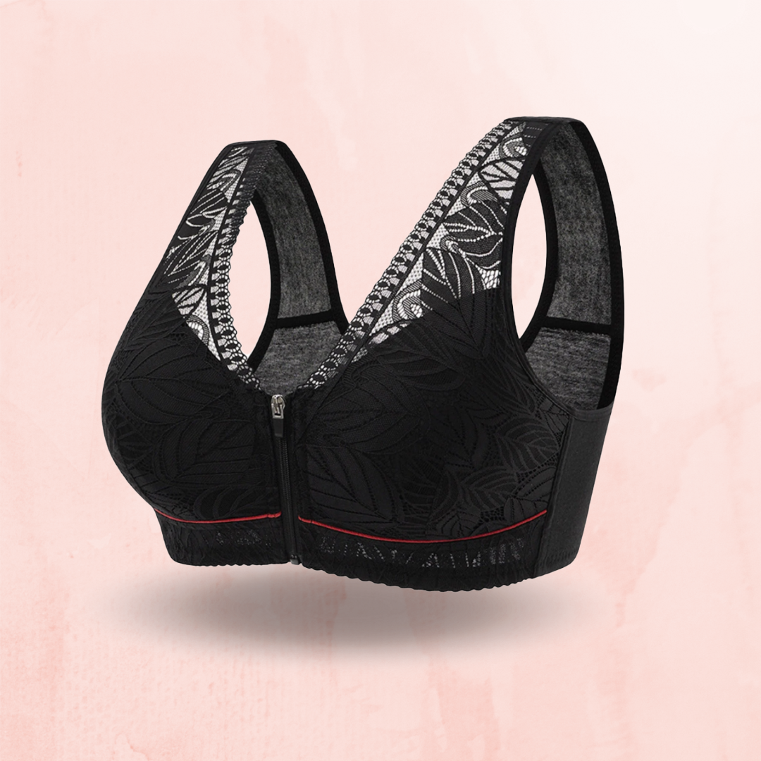 Lismali Leaf Lace Bra Wireless Front Zipper Bra Large Size For Women