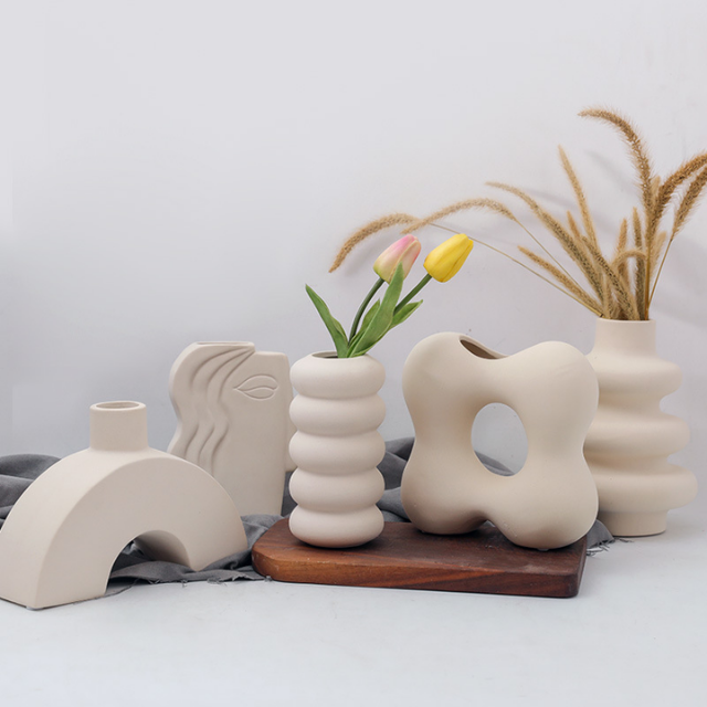 Lismali Home and Decor White Rough Ceramic Abstract Vase