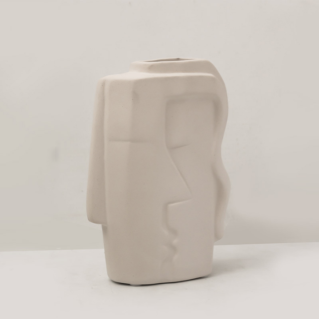 Lismali Home and Decor White Rough Ceramic Abstract Vase