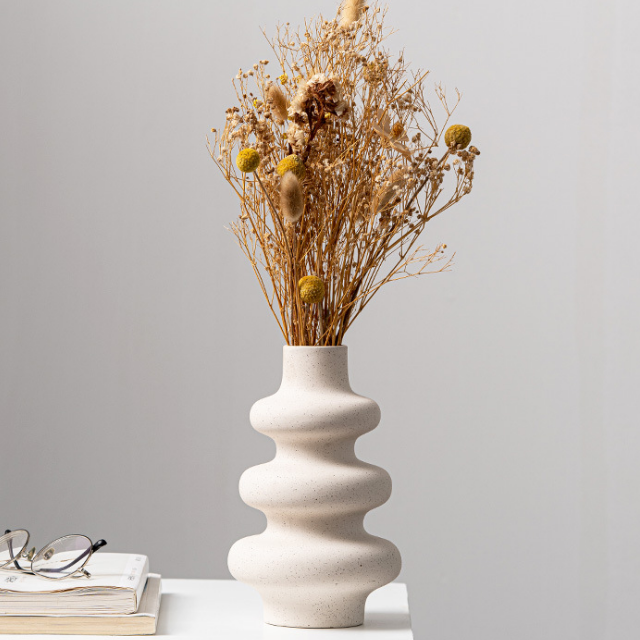 Lismali Home and Decor White Rough Ceramic Abstract Vase