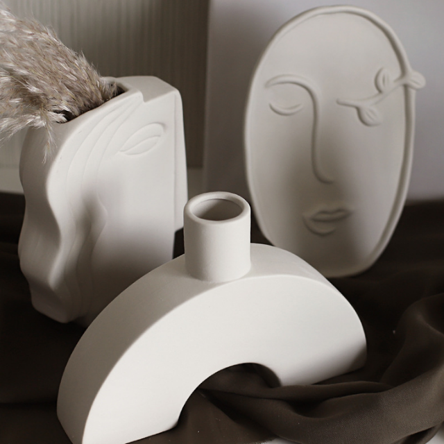Lismali Home and Decor White Rough Ceramic Abstract Vase