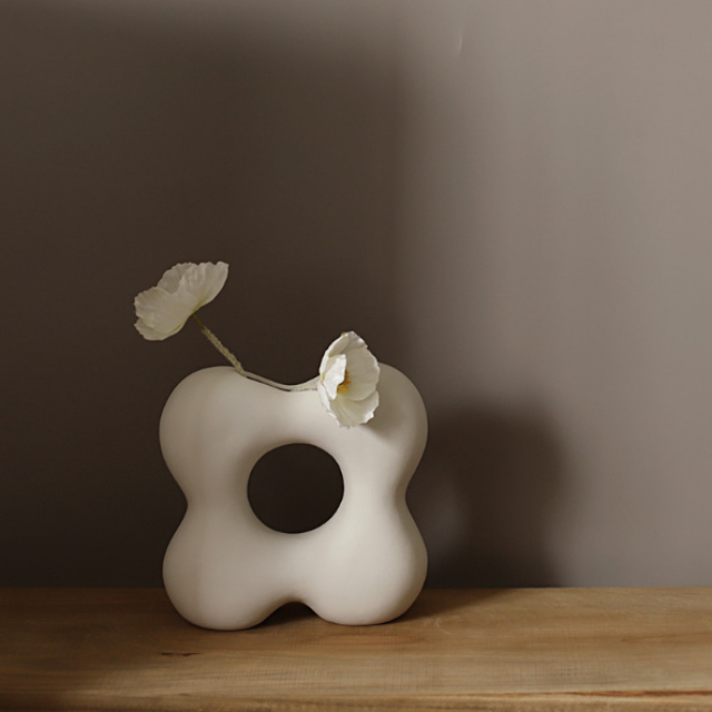 Lismali Home and Decor White Rough Ceramic Abstract Vase