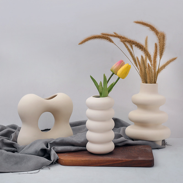 Lismali Home and Decor White Rough Ceramic Abstract Vase