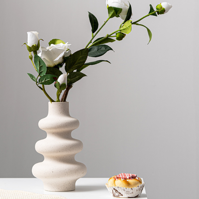 Lismali Home and Decor White Rough Ceramic Abstract Vase