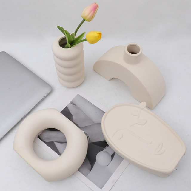 Lismali Home and Decor White Rough Ceramic Abstract Vase