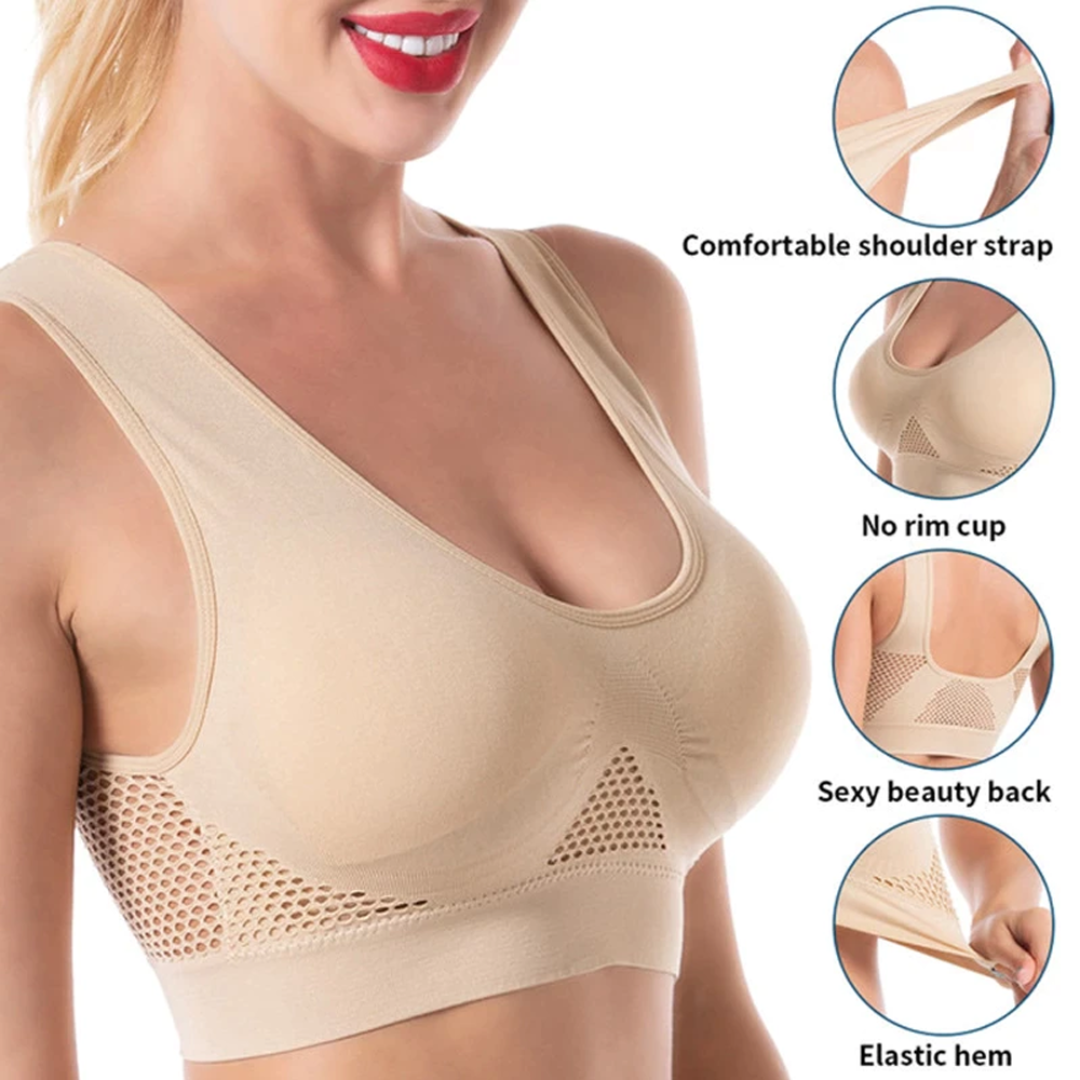 Seamless Wireless Mesh Breathable Cool Liftup Air Sports Bra Large Size Bra For Women