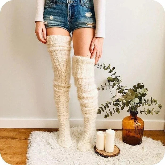 Over Knee Socks Thigh Cable Knitted High Boot Socks