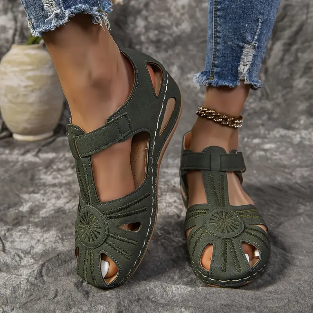 Airfleek Summer Floral Closed Toe Sandals For People With Bunions
