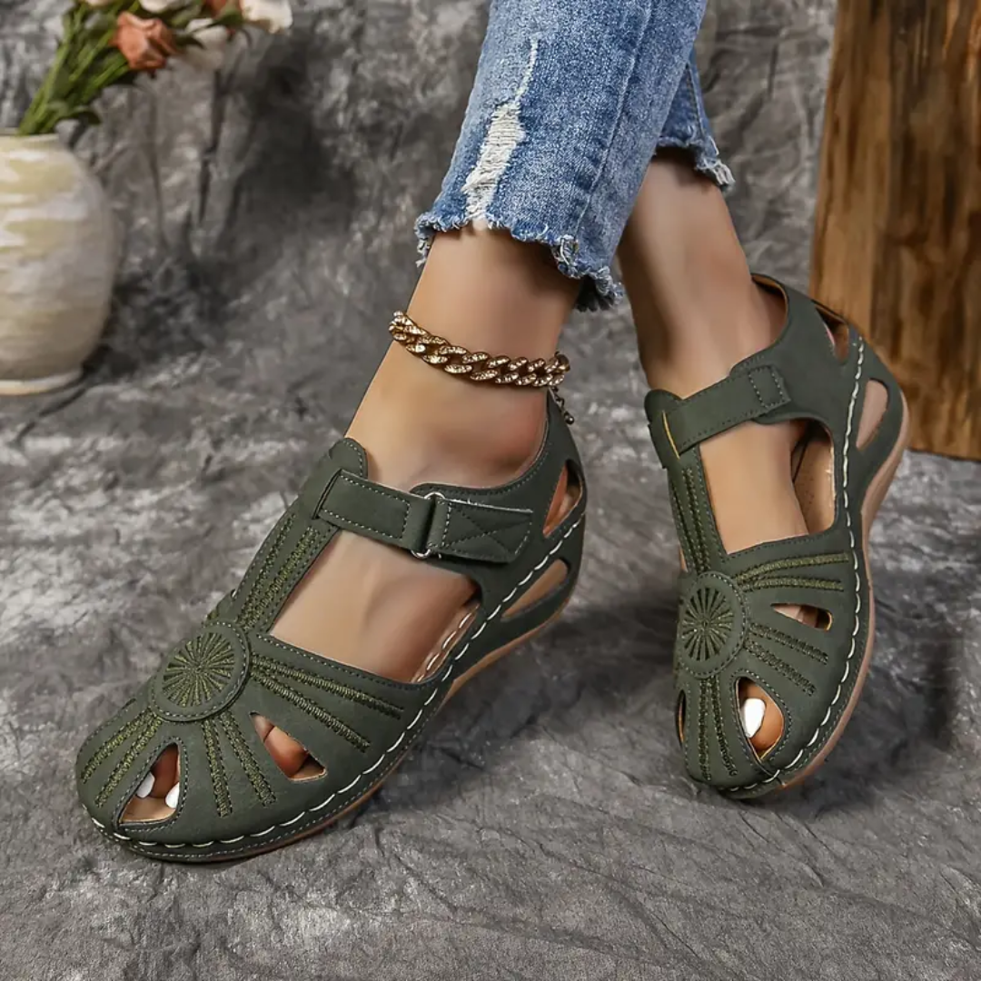 Airfleek Summer Floral Closed Toe Sandals For People With Bunions