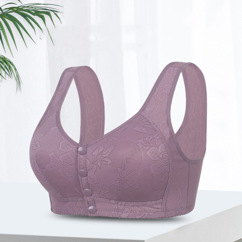 Embroidered Flowers Bra Wireless Front Button Bra Large Size For