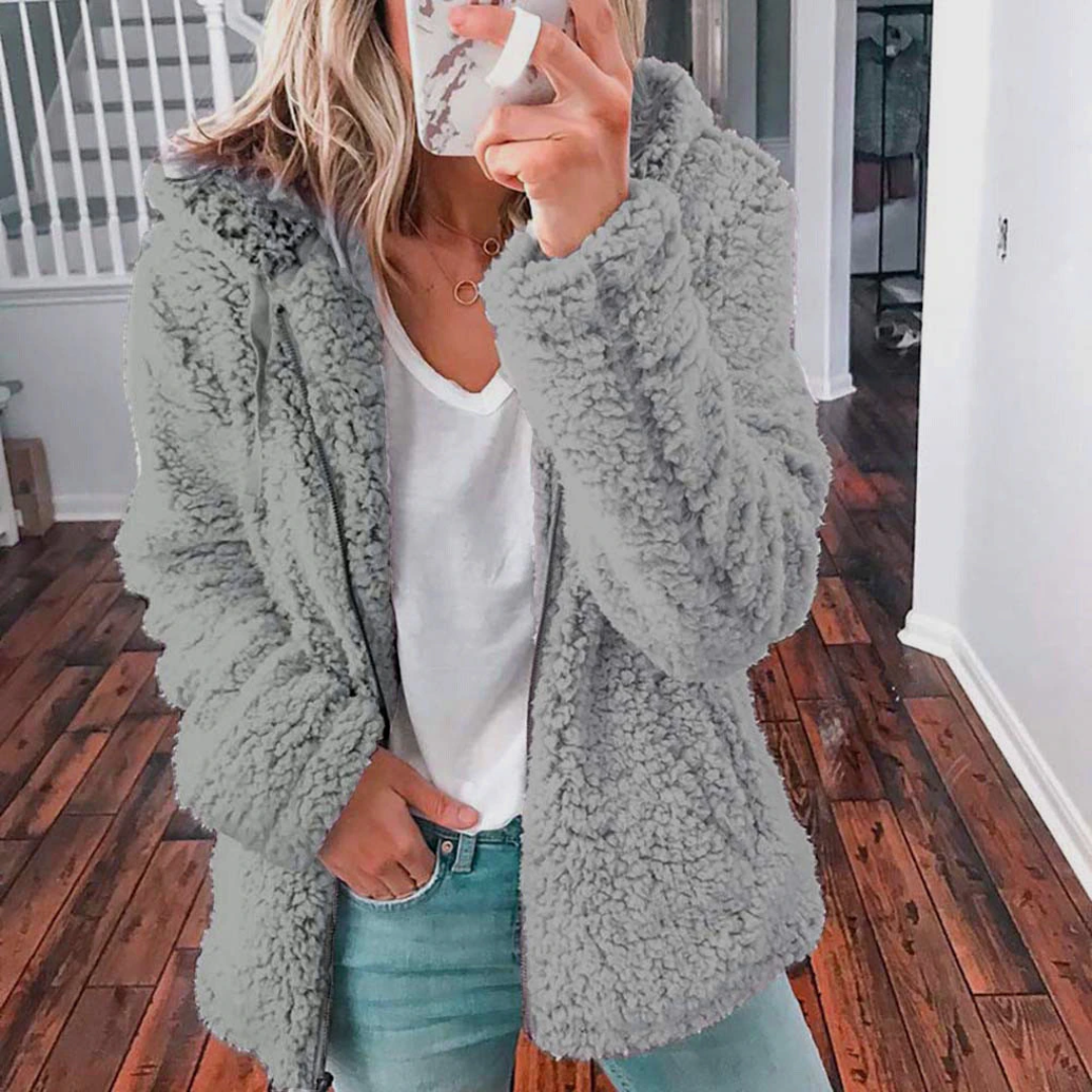 Comfy and Soft Fuzzy Sherpa Fleece Jacket Hoodies Zip Up Casual Long Sleeve Warm Sweatshirt With Pockets Large Size For Women